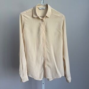 & Other Stories 100% Silk Button Down Shirt Luxury Minimalist Beige Blouse sz‎ 2